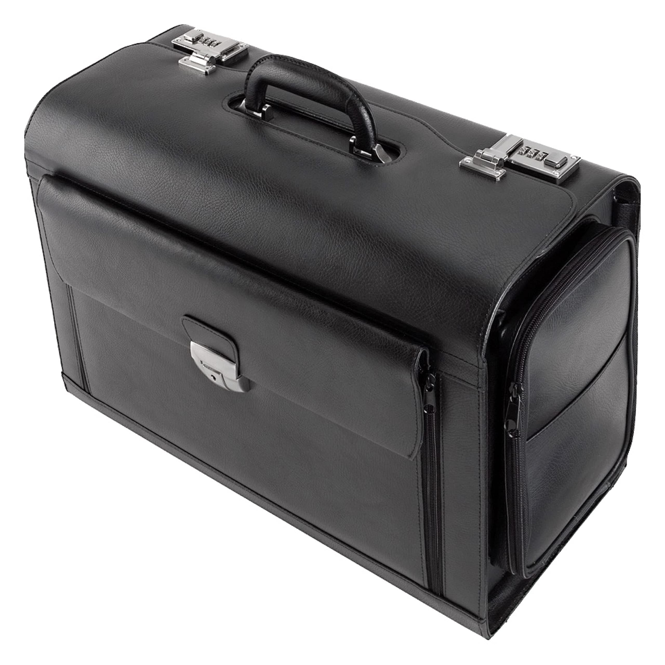 Alassio 45057 - Pilotenkoffer VERONA, aus hochwertigem Leder, ca. 49 x 35 x 24 cm, schwarz