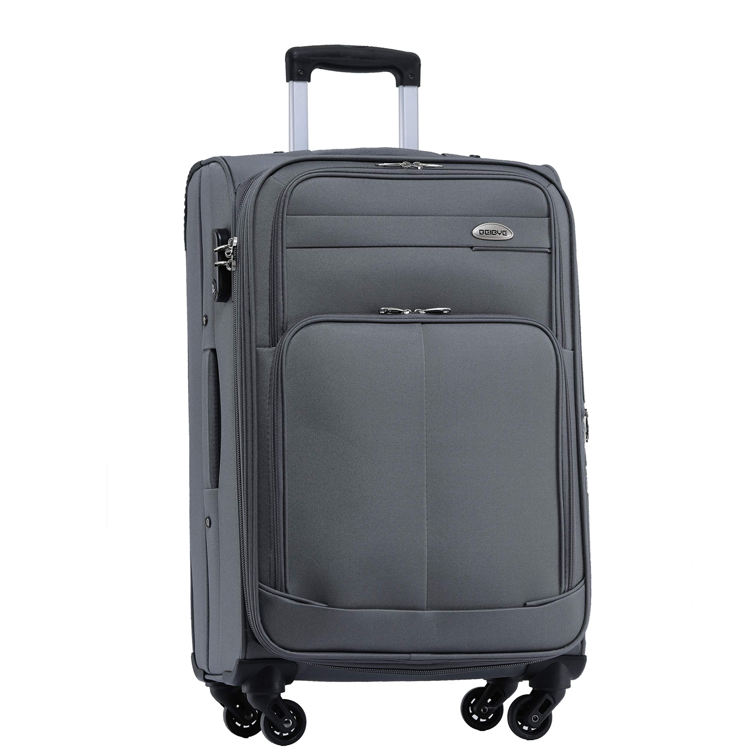 BEIBYE Leichter Stoffkoffer Kofferset Trolley Außentaschen Dehungsfuge mehr Stauraum mit Zahlenschloss (Grau, XL-Großer Koffer-74cm) Grau XL-Großer Koffer-74cm