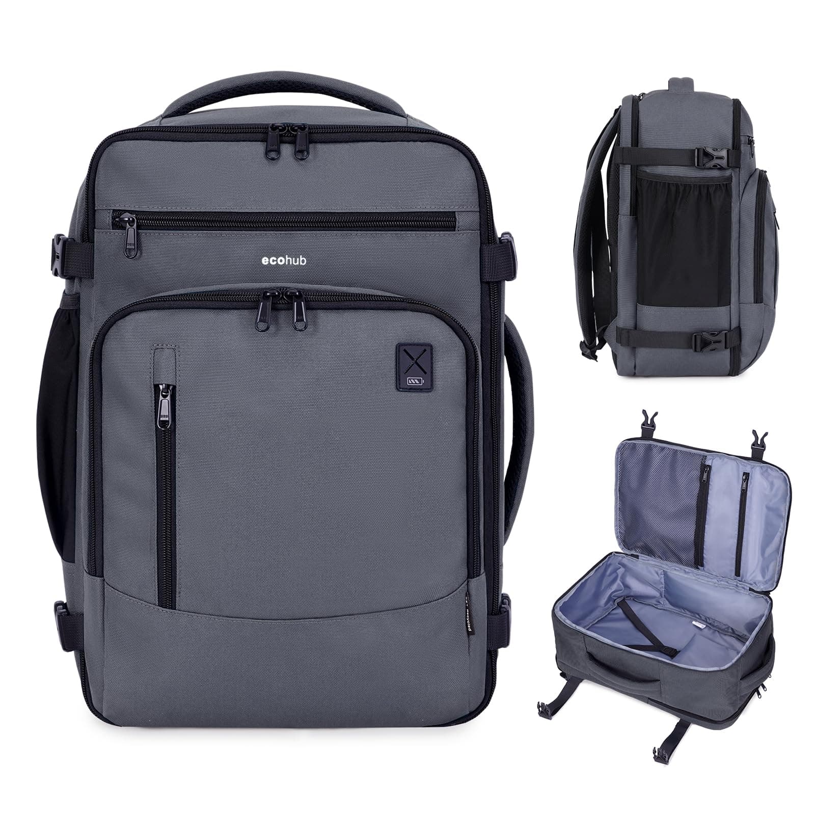ECOHUB Rucksack 40x20x25 für Ryanair Flugzeug Reiserucksack Handgepäck Gepäck Laptop Daypacks PET-Recycelte Backpack Wasserdichter Unter Sitzplatz 20L Damen Klein,Patentiert(Grau)