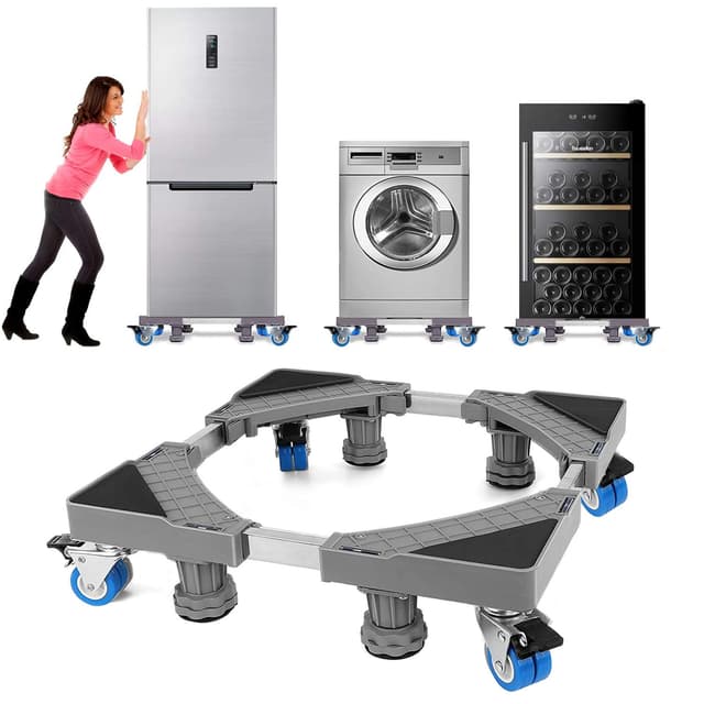 NIUXX Waschmaschine Sockel Untergestell mit 8 Füßen+4 Räder für Waschwaschine,Kühlschrank und Trockner,Verstellbare 41.5-65cm Waschmaschinensockel mit Rutschfester Stoßdämpfungsfunktion 4Räder+4Füße(200kg)