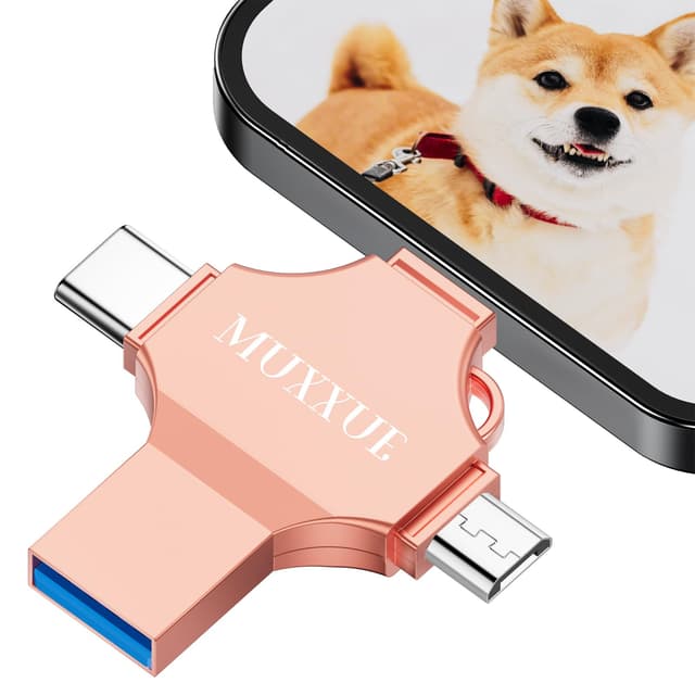 Ohne EIN App Herunterzuladen-MUXXUE 256GB USB Stick Phone, 4 in 1 Speicherstick Phone USB Stick für i -Phone, pad, Android, PC 256GB Rosa