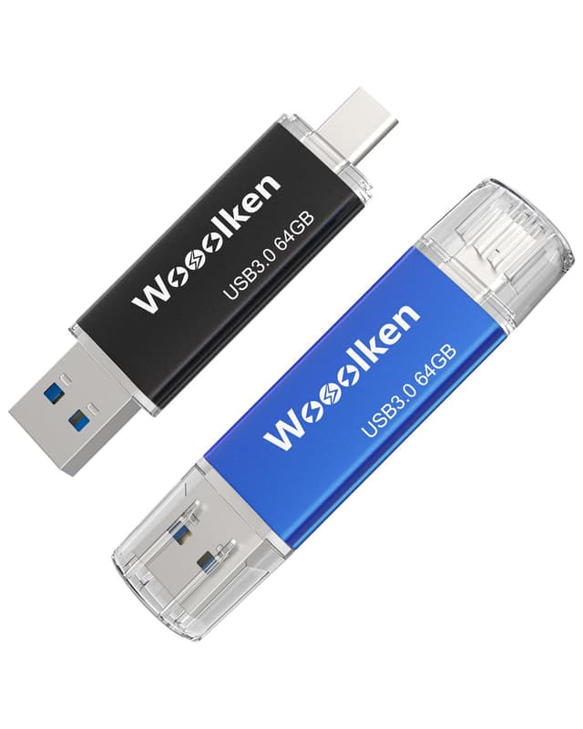 USB C Stick 64GB 3.0 OTG 2 Stück,WOOOLKEN 2er Pack Type-C (2-in-1 USB-Stick z.B.für Android Handy, Tablet, Computer, Notebook, MacBook) 64GB 3.0 2 Packung