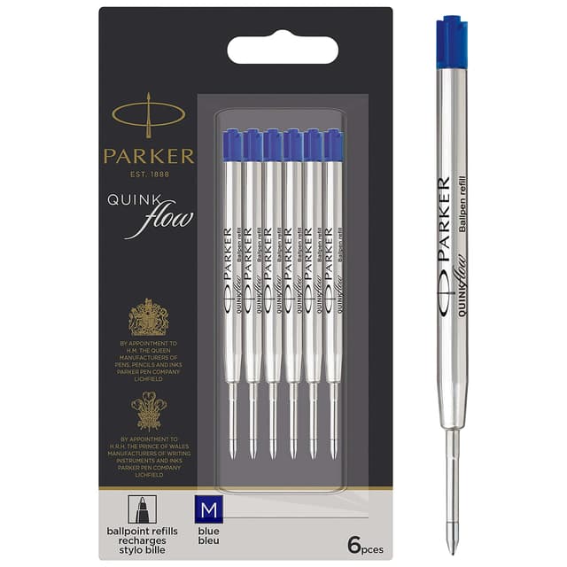 Parker Ballpoint Pen Refills | Medium Point | Blue QUINKflow Ink | 6 Count Value Pack Packung mit 6 Blau