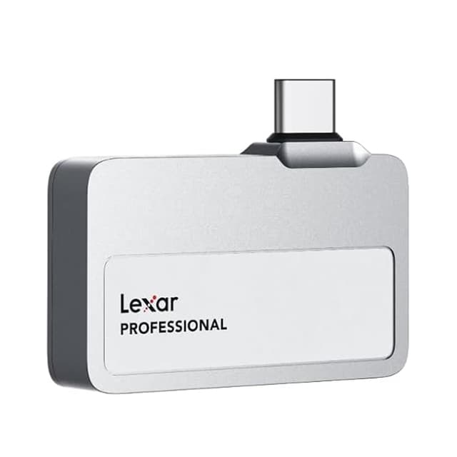Lexar Professional Go Portable SSD 2TB, ultrakompakt, unterstützt Apple ProRes, bis zu 1050MB/s Lesen und 1000MB/s Schreiben, USB 3.2 Gen 2, IP65, für iPhone 15/16 Pro, Silber Go 2 TB
