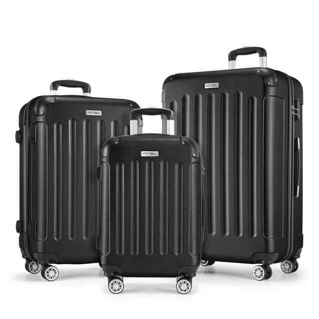 MERISH Reisekoffer Koffer Kofferset Trolleys Zwillingsrollen 3tlg. Hartschale in 9 Farben (Black, Set) Schwarz Set