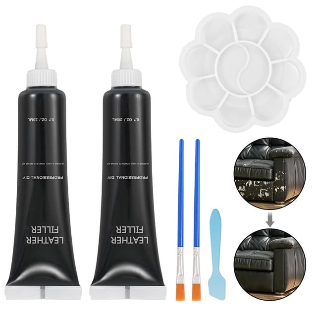 BUDOCI Leder Reparatur Set Schwarz, Kunstleder Reparaturset Lederreparaturset Schwarz Flüssigleder Vinyl Repair Kit für Auto Lederlenkrad Sofa Jacke Geldbörse Gürtel Schuhe Kunstleder Kratzer Risse 2 Schwarz