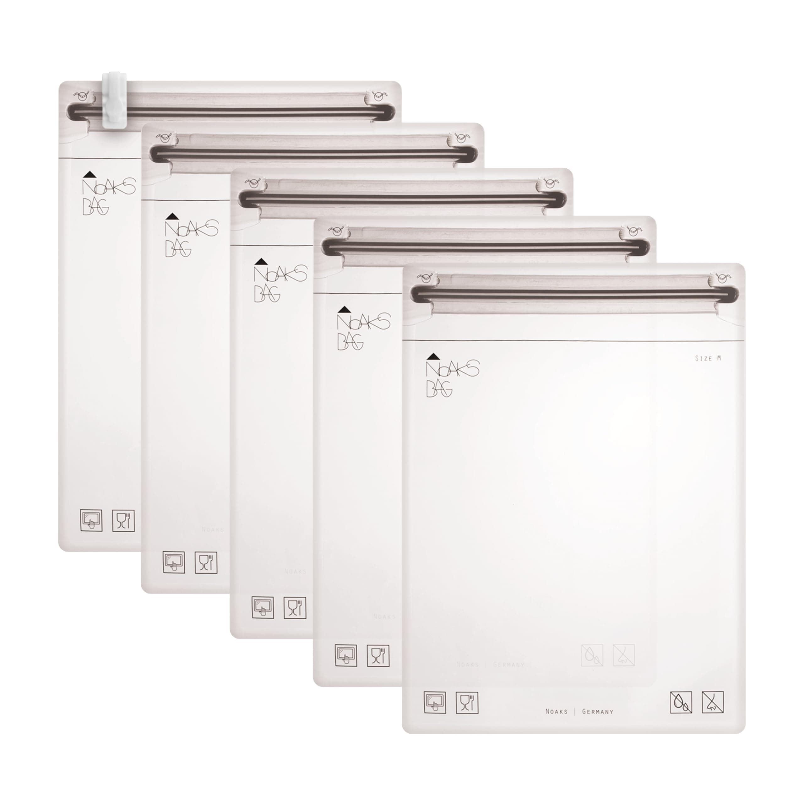 Noaks Bags, 5er-Pack, wasserdichte Beutel, IPX8, Luft- und Geruchsdicht, Reise-Organizer, Packsack Transparent M | 5 bags