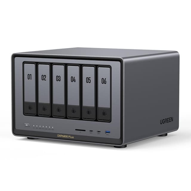 UGREEN NASync DXP6800 Plus 6-Bay NAS Server, Intel i3-1215U 6-Kern, 8GB DDR5, 128GB SSD, 2,5GbE & 10GbE LAN, 2×M.2 NVMe, 4K HDMI, Kompatibel mit Drittanbieter HDD/SSD für Heim & Büro (Diskless)