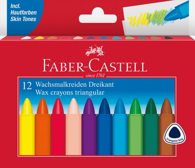FABER-CASTELL 120010 - Dreikant Wachsmalstifte, 12er Etui 12 stück (1er Pack) Dreikant Kreiden