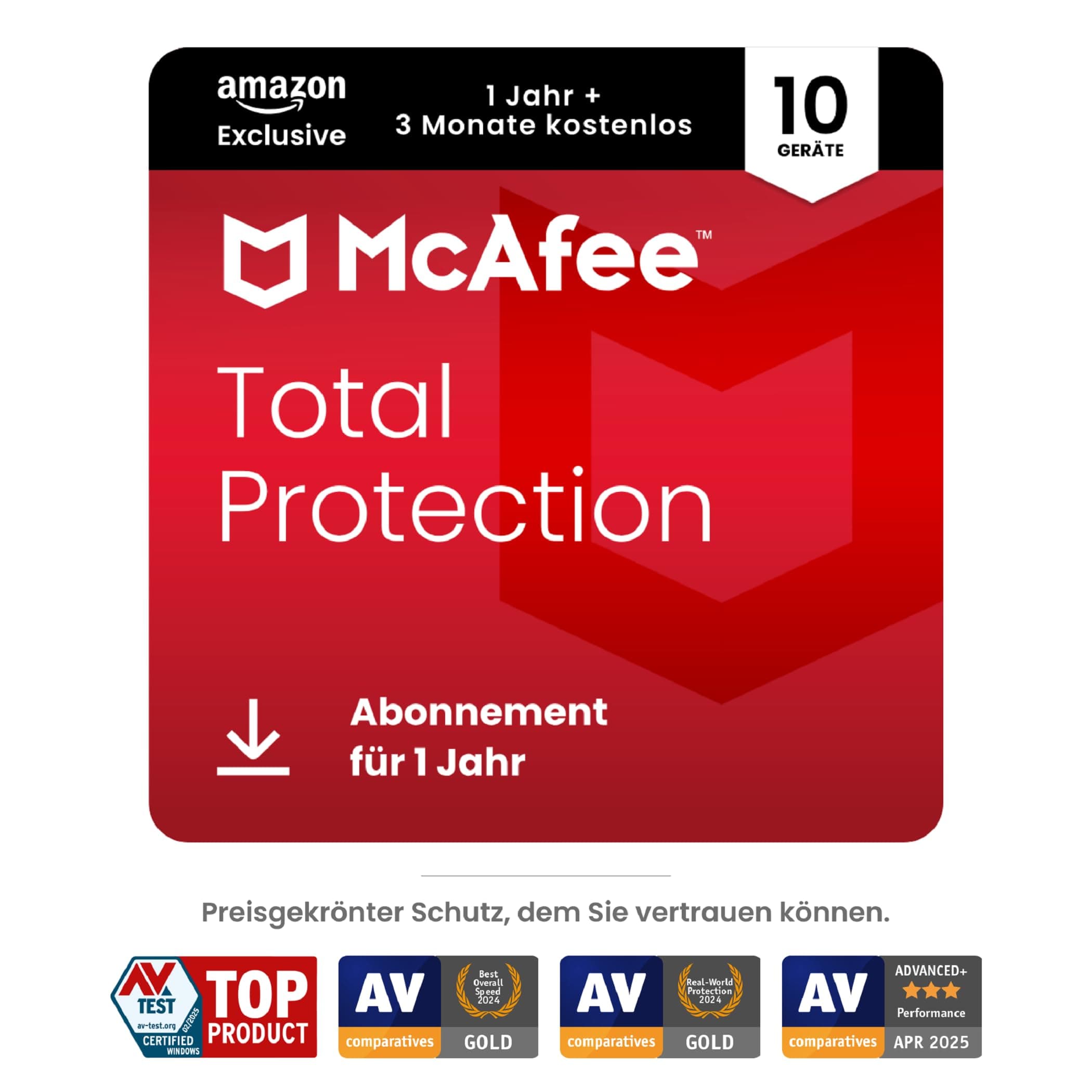 McAfee Total Protection (10 Geräte) 2025 | 15 Monate | Secure VPN, Sicherheitssoftware mit Virenschutz, Kennwort-Manager, Identitätsüberwachung | Digitaler download Activation code via email 15 Monate 10 Geräte