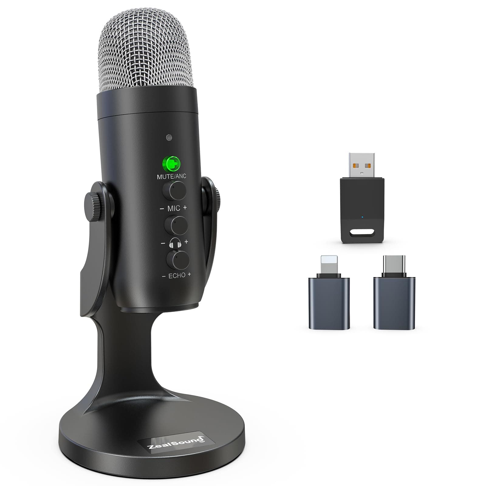 zealsound USB Mikrofon, 2.4GHz Drahtloses Mikrofon für iPhone Handy Android, Schnurloses Kondensator Desktop Microphone mit Rauschunterdrückung,Stum, für Podcast,ASMR,Gaming, aufnahmen, k66 kabellose k66DG kabellos