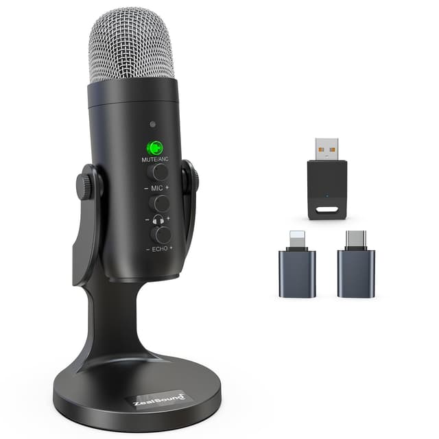 zealsound USB Mikrofon, 2.4GHz Drahtloses Mikrofon für iPhone Handy Android, Schnurloses Kondensator Desktop Microphone mit Rauschunterdrückung,Stum, für Podcast,ASMR,Gaming, aufnahmen, k66 kabellose k66DG kabellos