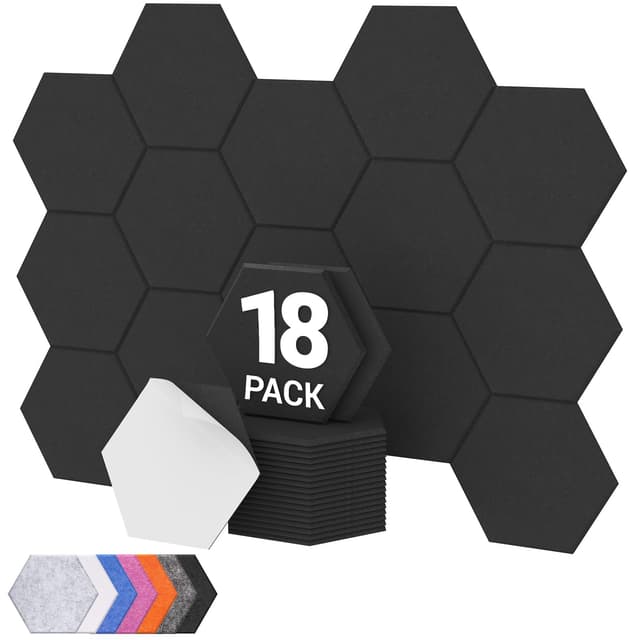 Hexagon Akustikpaneele selbstklebend 18 Stücke, TONOR Schallabsorber Schallschutz mit Hochdichte Wandfliesen Schalldämmung 30x26x1 cm für Studio, Büro, Akustische Behandlung und Gaming deko, Schwarz 18-pack Schwarz