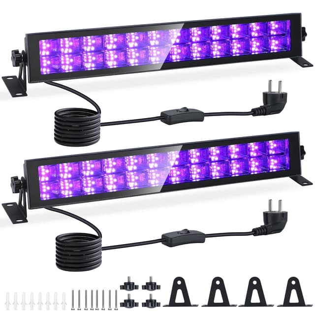 VAYALT UV Schwarzlicht Lamp, 48W USB UV LED Schwarzlicht Lamp 385-400 Black Light Bar, UV Licht Röhre mit Schalter für Disco, Glow Party, Party Zubehör-2pcs 2*uv-48w