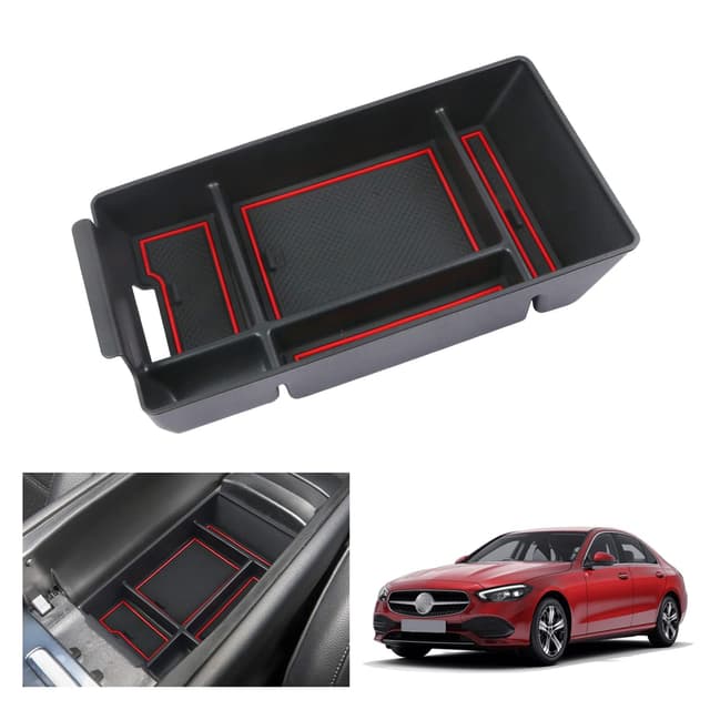GAFAT Kompatibel mit Mercedes-Benz C-Klasse W206 2023 2024 2025 Mittelkonsole Aufbewahrungsbox, C Klasse W206 Armlehne Organizer Tray Mittelarmlehne Handschuhfach, C Klasse Zubehör (Rot) W206 Rot