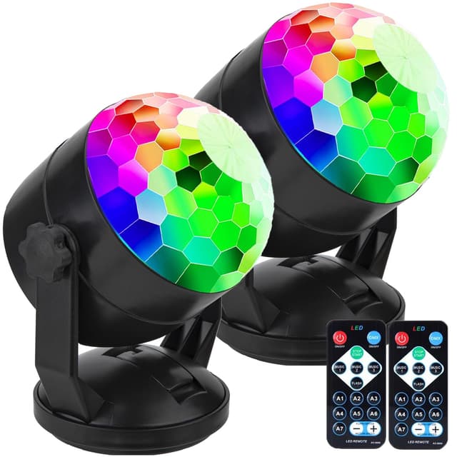 CATPOWER Fernbedienung, batteriebetrieben, tragbar, klangaktivierte Party-Lichter für draußen und drinnen, oder USB-Stecker, DJ-Beleuchtung, RBG-Disco-Kugel, Stroboskop-Lampe, Bühnen-Par-Licht für Ca 2er-Pack