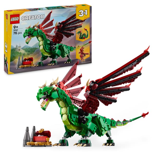 LEGO Creator 3in1 Grüner Drache - Spielzeug - Umbaubar in Spielzeug Seeschlange oder Phönix Figur - Bauspielzeug mit Tieren für Kinder - Geburtstagsgeschenk für Jungen und Mädchen ab 9 Jahren 31161