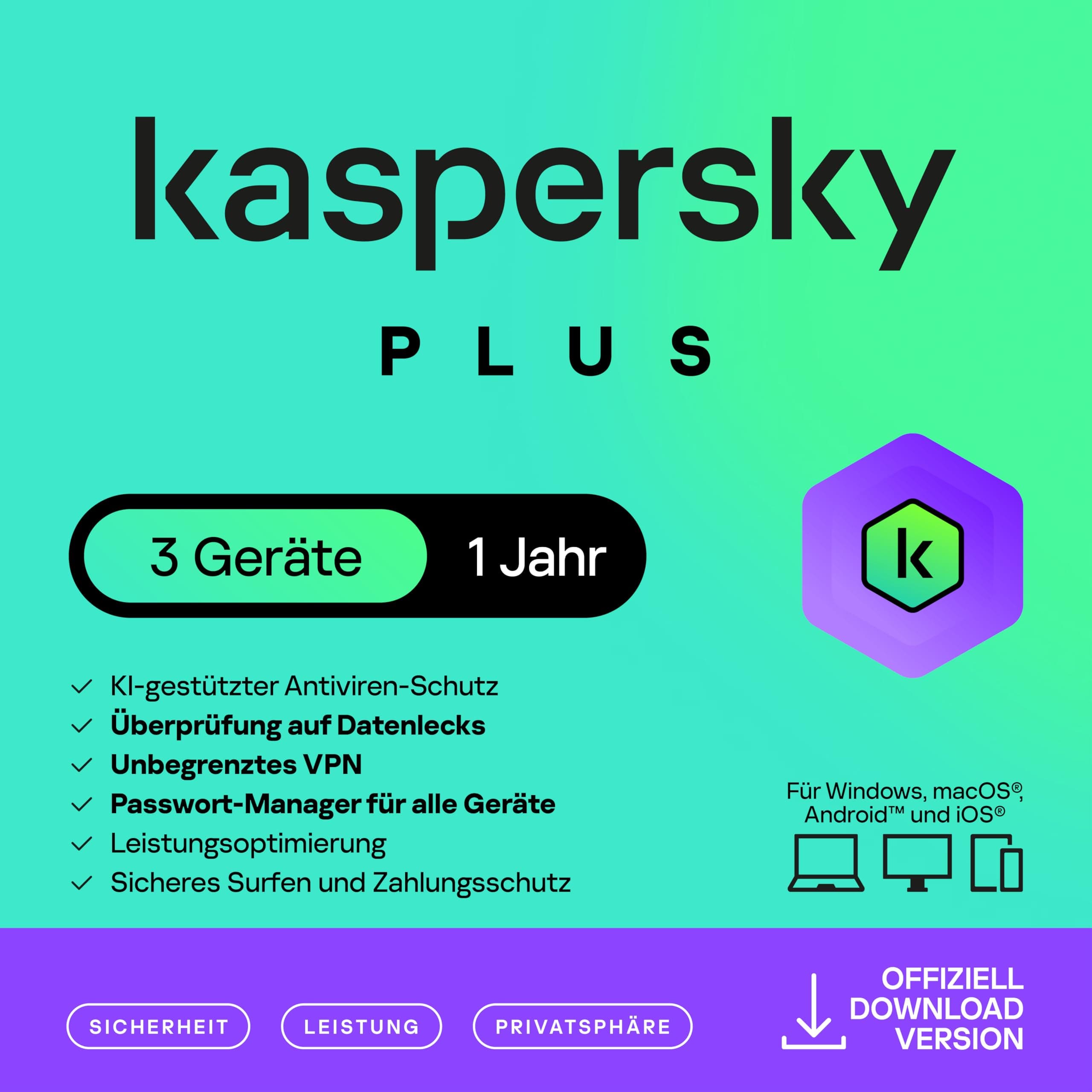 Kaspersky Plus Internet Security 2025 | 3 Geräte | 1 Jahr | Anti-Phishing und Firewall | Unbegrenzter VPN | Passwort-Manager | Online-Banking Schutz | PC/Mac/Mobile | Aktivierungscode per Email Kaspersky Plus Internet Security 3 Geräte 1 Jahr