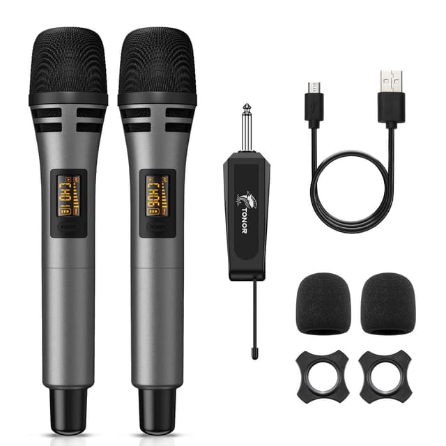 TONOR Mikrofon kabellos, drahtloses Funkmikrofon Wireless Microphone Handmikrofon dynamisch mit wideraufladbarem Empfänger für Verstärker PA Anlage Karaoke Hochzeit Party Konferenz Vortrag TW320 Grau Grau & Grau