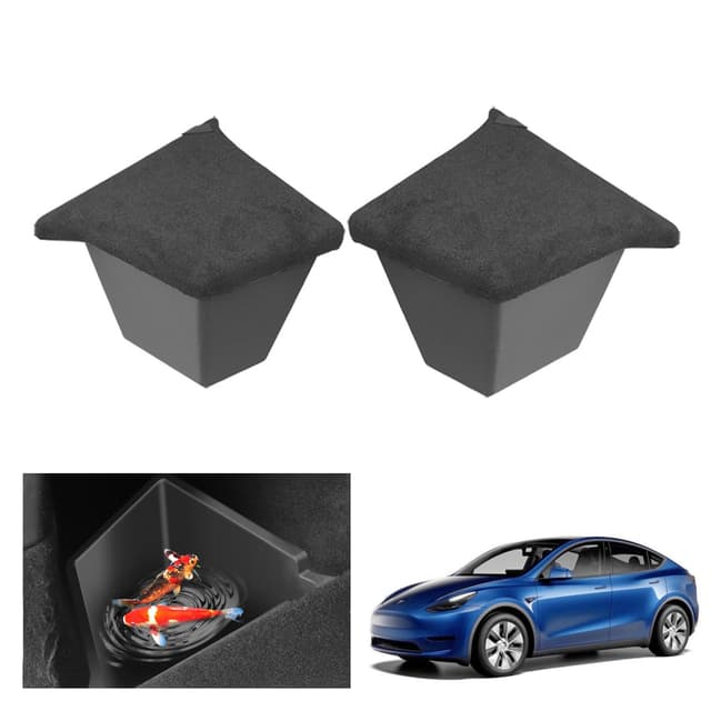 GAFAT Tesla Model Y 2021-2024 Kofferraum Organizer, TPE Wasserdicht Kofferraum Aufbewahrungsbox Ablage für Model Y Kofferraumseitige, mit Beflockung Deckel, Model Y Zubehör [2 Stück] (Nicht für 2025)