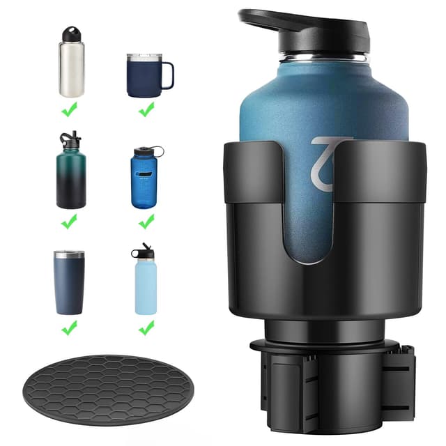 TYKOR Auto Getränkehalter, Becherhalter Auto mit Verstellbarer Basis, flaschenhalter Auto Kompatibel mit Stanley, Flaschen, Getränke 0.5-1.4L (7,0-10,5 cm)