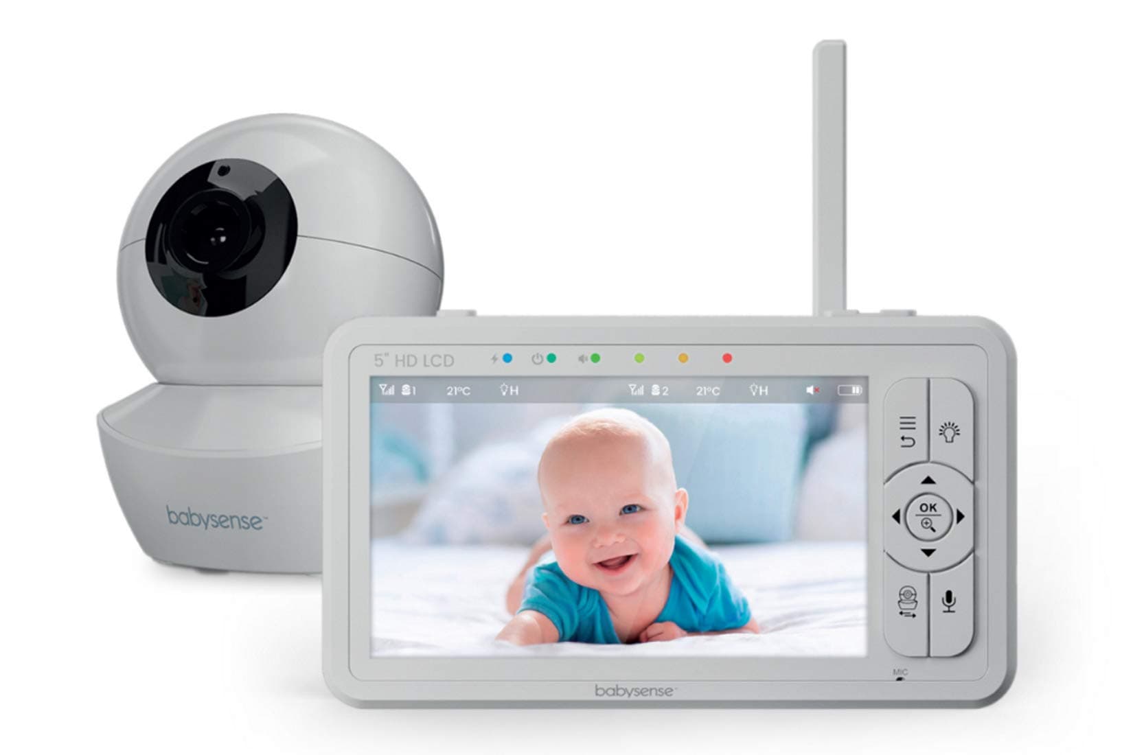Babysense HDS2 Babyphone mit Kamera, 5 Zoll 720P HD, Ohne WLAN, Nachtlicht, Wiegenlieder, 300m Reichweite, Zwei-Wege-Audio, ECO Modus, 4X Zoom, 4000mAh Akku HDS2-1CAM-EU