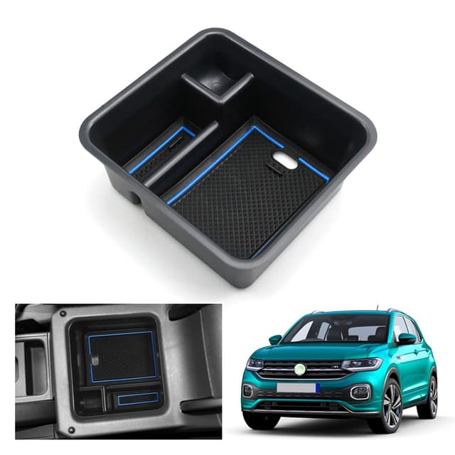 GAFAT Kompatibel mit VW T-Cross 2018-2024 2025 Mittelkonsole Aufbewahrungsbox, T Cross R-Line SE 2024 Armlehne Organizer Tray Handschuhfach, T-Cross Zubehör (Blau)