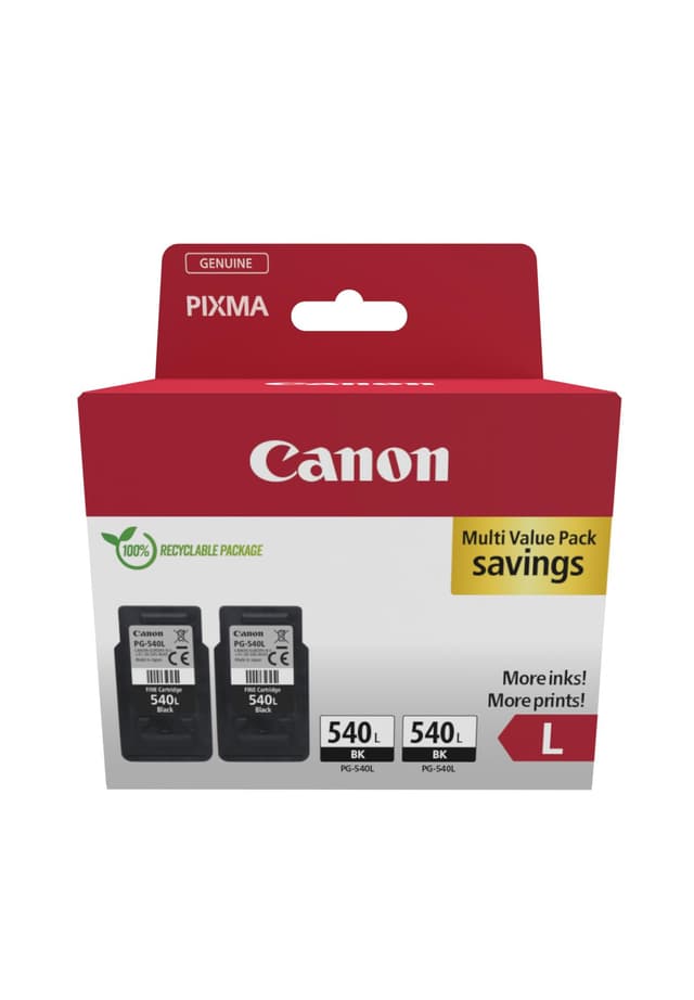 Canon PG-540L (2 x Schwarz) Original-Tintenpatronen mit hoher Reichweite, Doppelpack in recyclebarer Verpackung Neue Kartonverpackung (Doppelpack)