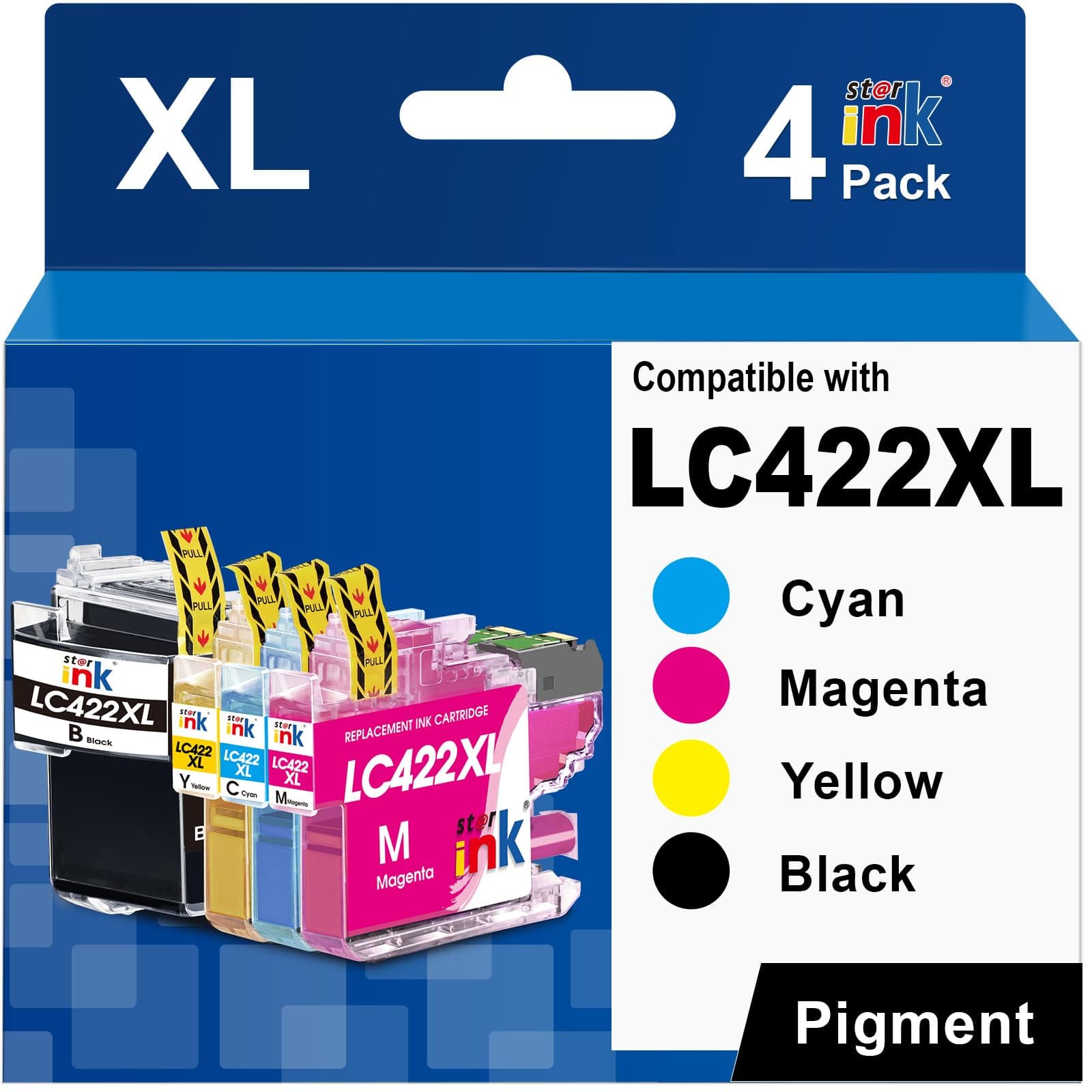 Starink LC422XL Patronen Kompatibel für Brother LC422XL LC422 LC 422 XL LC-422XLVAL Multipack für Brother MFC-J5740DW,MFC-J5340DW, MFC-J5345DW,MFC-J6540DW, MFC-J6940DW,Schwarz, Cyan, Magenta, Gelb lc422xl-4