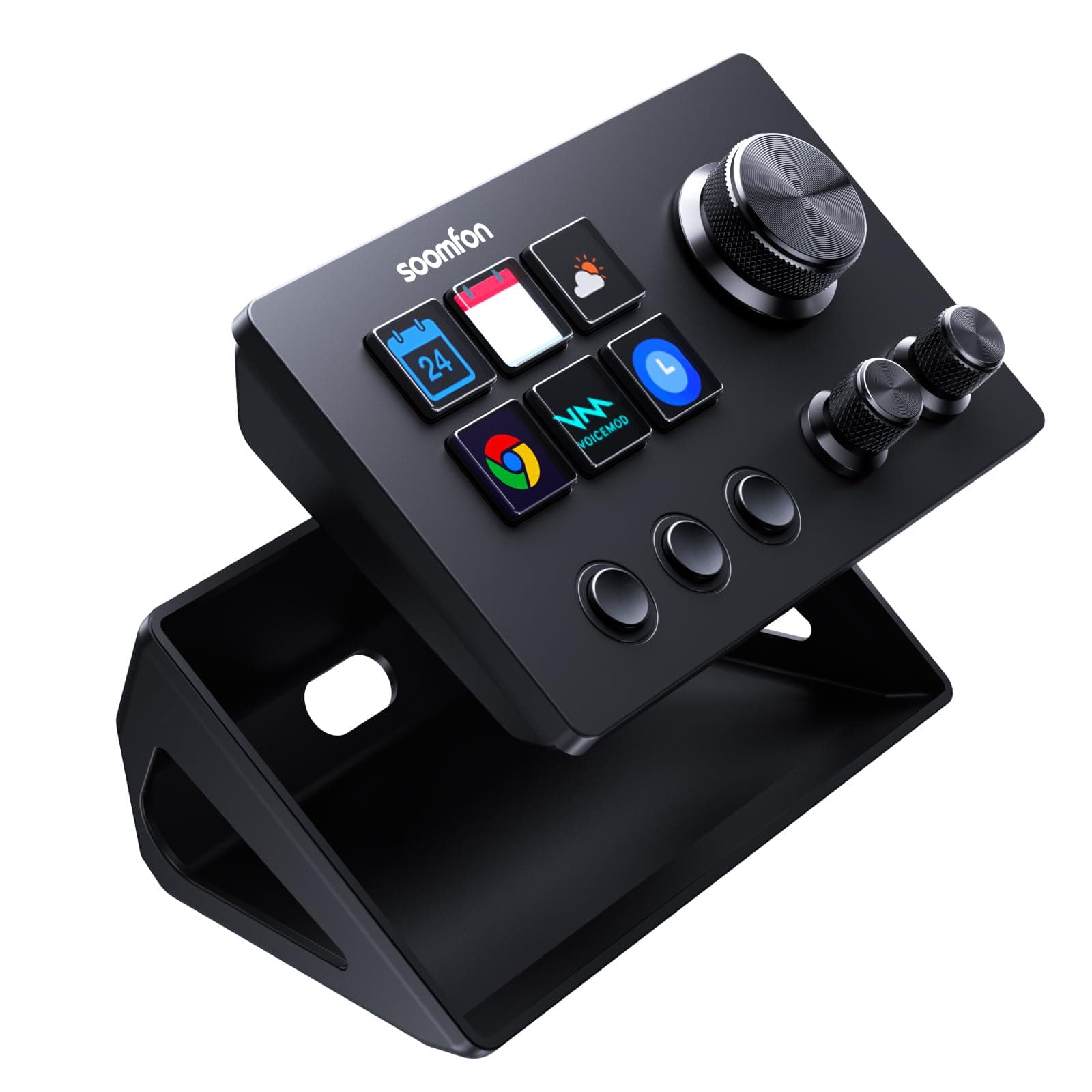 SOOMFON Stream Controller Deck SE Schwarz, 6 LCD Makrotasten & Drehknöpfe, auslösen von Aktion in Software wie OBS, Voicemod, Twitch, YouTube, für Streaming & Gaming, kompatibel mit Mac & Windos