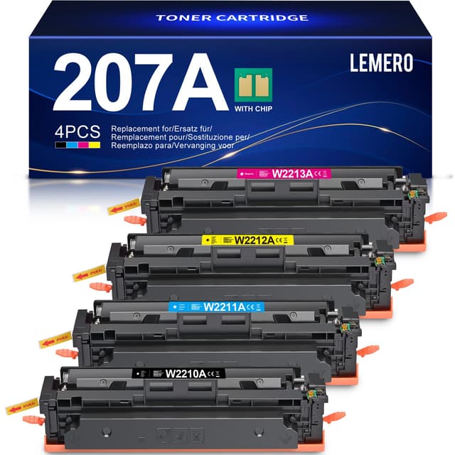 Lemero 207A Toner mit Chip Kompatibel für HP Color Laserjet Pro MFP m283fdw m255dw m282nw W2210A W2211A W2212A W2213A 207X Toner Set (Schwarz Cyan Magenta Gelb) 4er-Pack farbe
