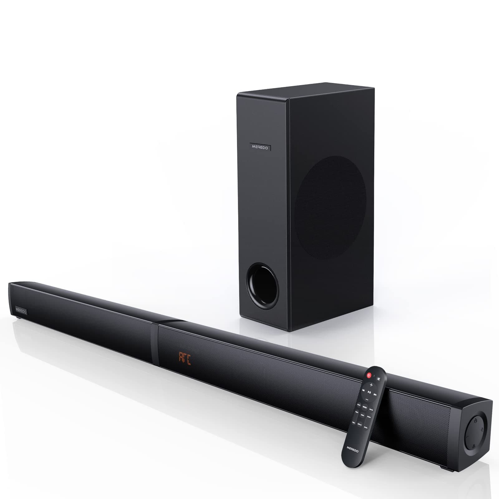 MEREDO 180W 2.1 Soundbar 2-in-1 Abnehmbare Soundbar für tv geräte mit 5,25'' Subwoofer unterstützt ARC/BT 5.0/Optisch/AUX, 5 EQ (Höhen & Bässe) 3D-Surround-Sound für Heimkino-94cm NEIN Unterstützt USB TO PC