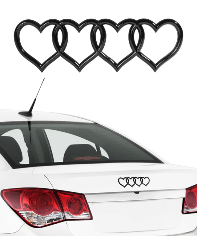 Flaconi Aufkleber für Auto,Aufkleber Auto,Auto Logo Modifikation,Herz Ringe Auto Emblem Logo Aufkleber,Autoaufkleber Tuning,Lustige Autoaufkleber,Dekorativer Aufkleber für A3 A4 A6L Q5 (Schwarz)