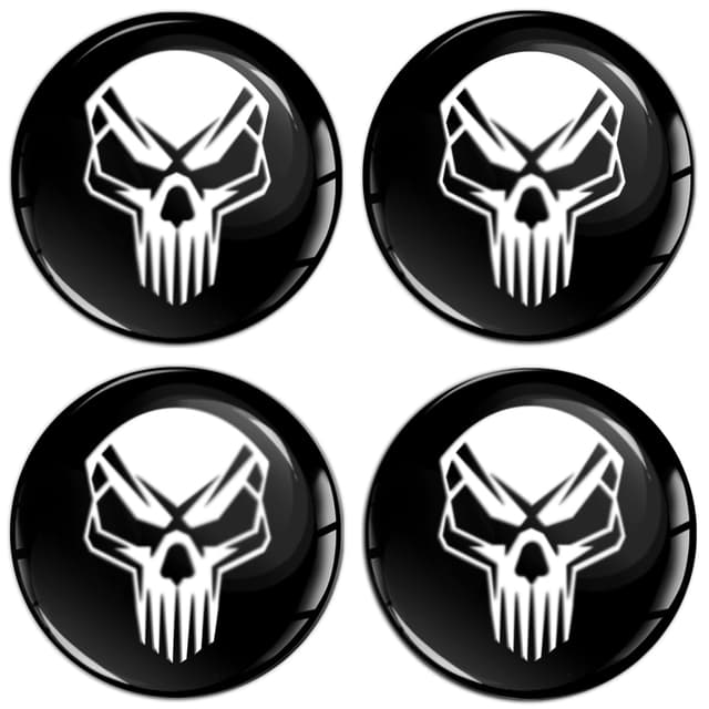 SkinoEu Set 4 x 70 mm Aufkleber für Radkappen Nabenkappen Nabendeckel Radnabendeckel Rad-Aufkleber Schwarz Weiß Schädel Totenkopf A 270