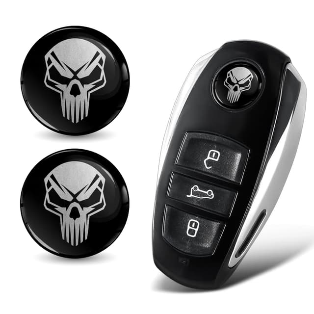 SkinoEu 2 x Ø14mm 3D Schlüssel Emblem Aufkleber Stickers Für Fernbedienung Auto Moto Logo Key Badge Tuning Silber Schwarz Totenkopf Schädel KSK 32