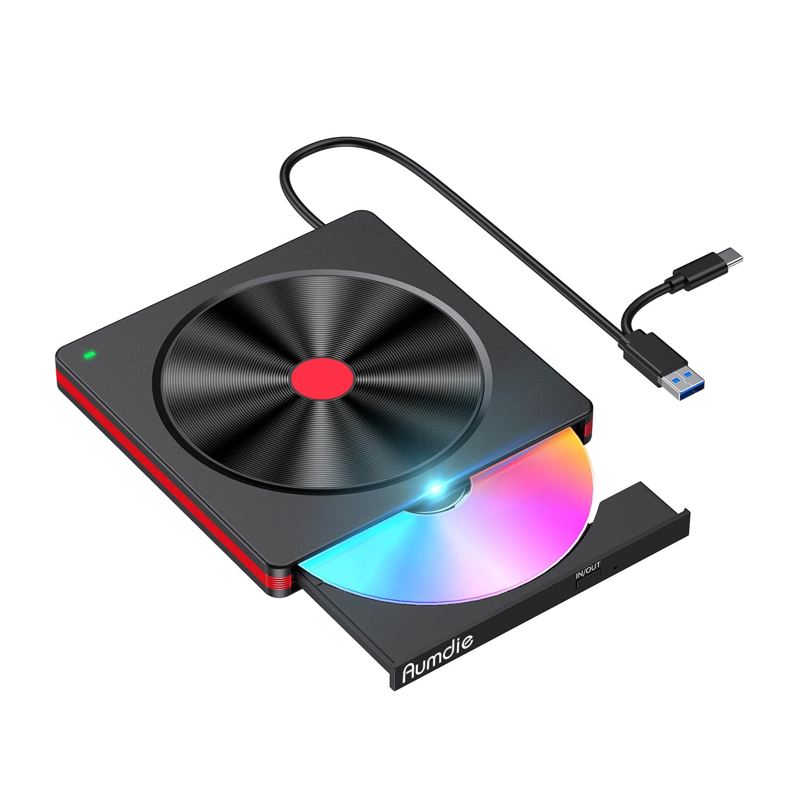 Aumdie Externes DVD CD Laufwerk, USB 3.0 & Type-C Tragbar CD DVD +/-RW Brenner Optische Laufwerke CD ROM/DVD Laufwerk extern für PC Laptop Desktop MacBook Windows 11/10/ 8.1/7 Linux/Mac Schwarz