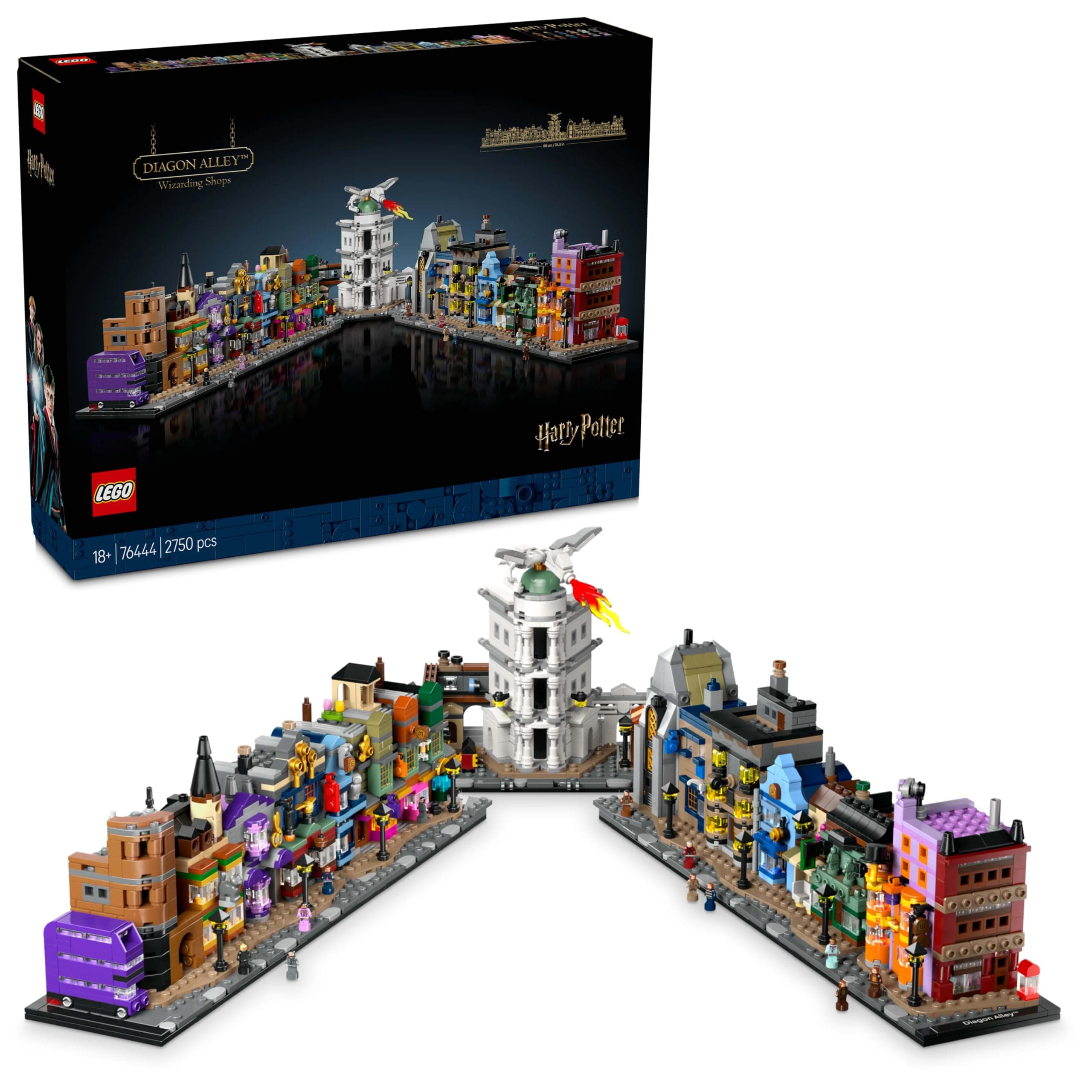 LEGO Harry Potter Die Zauberläden der Winkelgasse - Miniaturstraße zum Ausstellen - 12 Mikrofiguren zum Sammeln, inkl. Harry Potter, Draco Malfoy, Hermine Granger - Geschenk für Erwachsene 76444