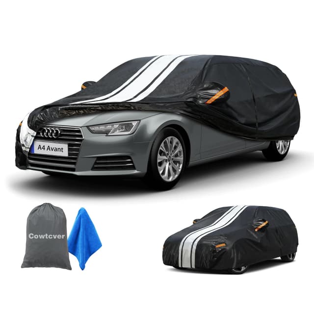 Cowtcver Autoabdeckung Wasserdicht Atmungsaktiv Passend für 2004-2025 Audi A4 Avant, Vollgarage Autoplane für Sonne Regen Staub Schutz, Auto Abdeckplane Abdeckung. Passend für 2004-2025 Audi A4 Avant Schwarz