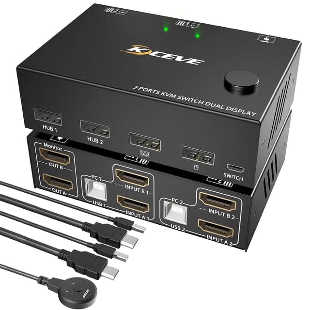 KVM Umschalter 2 Monitore 2 Computer, Dual Monitor HDMI USB 2.0 Switch 4K @ 30Hz, Monitor Maus Tastatur HDMI Switcher für Laptop, PC, PS4, Xbox, Kann Mit Externe Schaltertaste 2x2 HDMI Schnittstelle USB 2.0