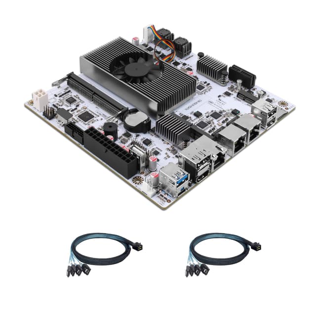 CWWK NAS Motherboard 8 Bay mit 10GbE RJ45, N355 CPU Mini ITX PC Mainboard Weiß M8, 2 x NVMe, Dual 2.5GbE LAN, M.2 WiFi, USB-C, DDR5 NO RAM/SSD, PCIe x1, TF (2X 4-SATA Cable) N355 (2x SFF8643 Adapter) NO RAM NO SSD