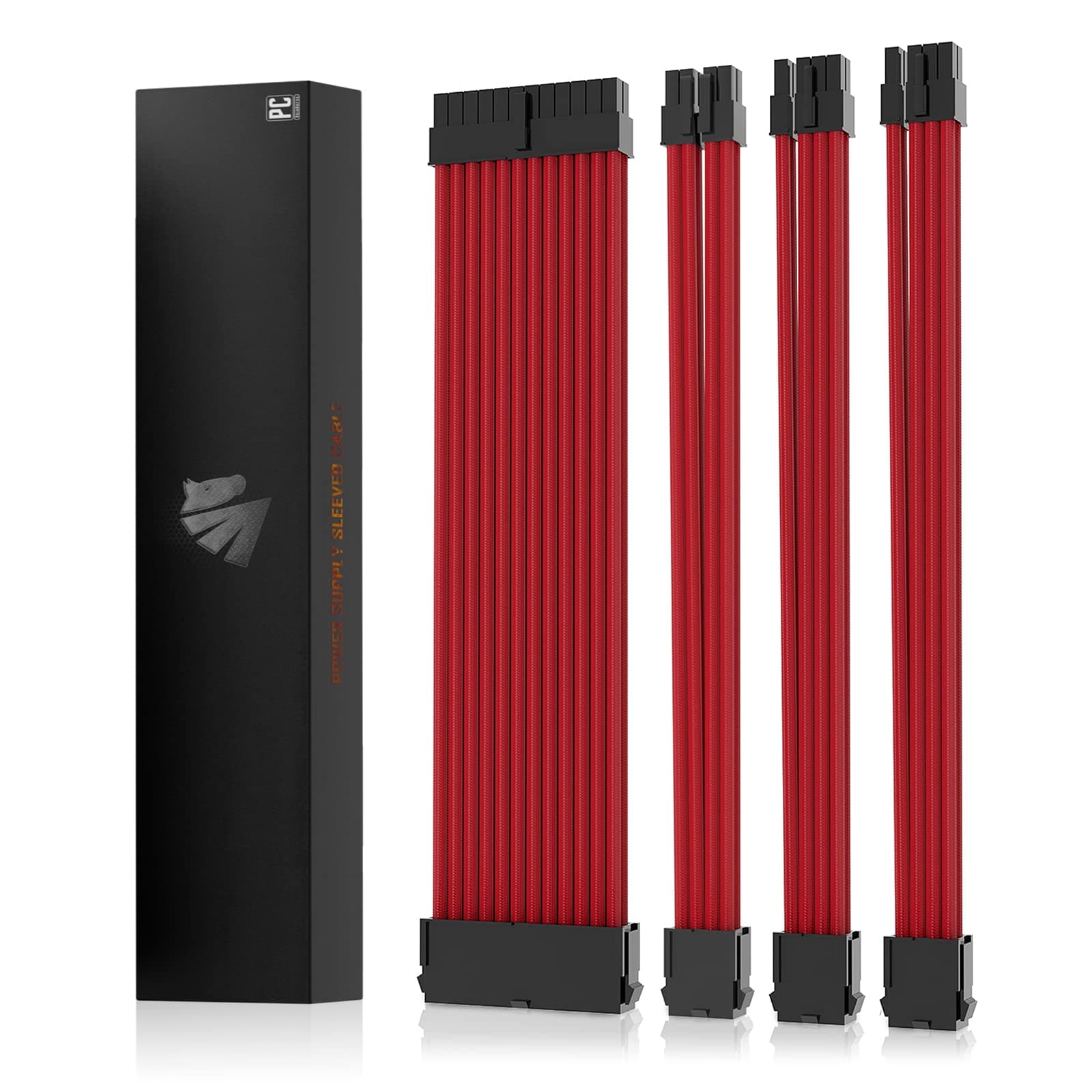 AsiaHorse 18AWG PSU Kabelverlängerung, Sleeved Cable Kit für GPU/CPU,Netzteil Cable Extensions mit Kabelkämmen, 24PIN/(6+2) PIN/(4+4) PIN Kabelmanagment, 30CM, Rot Rot-2