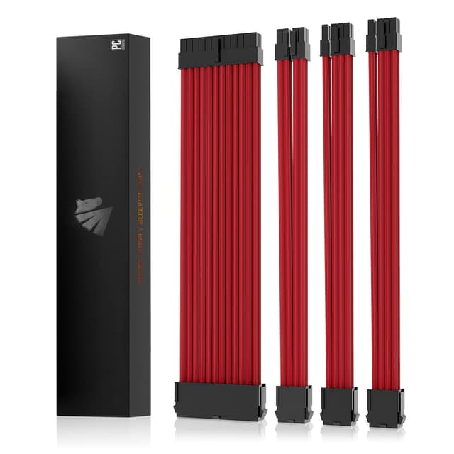 AsiaHorse 18AWG PSU Kabelverlängerung, Sleeved Cable Kit für GPU/CPU,Netzteil Cable Extensions mit Kabelkämmen, 24PIN/(6+2) PIN/(4+4) PIN Kabelmanagment, 30CM, Rot Rot-2
