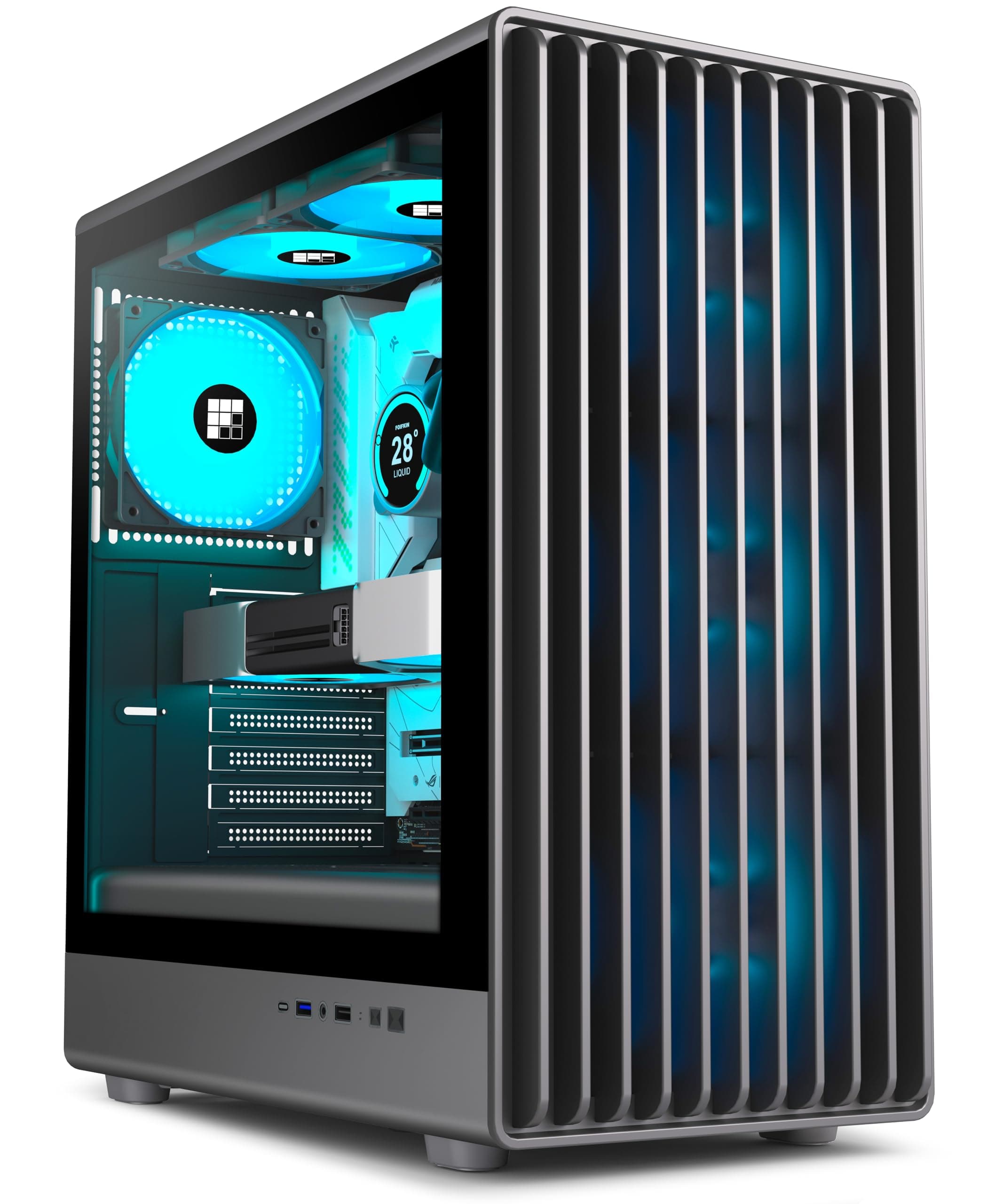 FOIFKIN K6 PC Gehäuse - Vorinstallierter 6 PWM ARGB-Lüfter（3X 140mm und 3X 120mm）, ATX Mid-Tower Gaming PC Gehäuse,mit Type-C (Schwarz, K6) K6 Schwarz