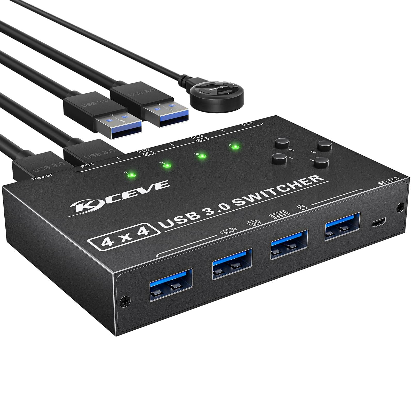 USB 3.0 Switch 4 PC, YOUTINGHDAV 4 in 4 out USB Switch 3.0, USB Switch 4 PC Box für Tastatur, Maus, Drucker, Scanner, PC, Keyboard and Mouse switch mit Wired Remote und 4 USB 3.0 Kabeln USB 3.0 Switch 4 in 4 out