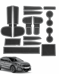 LANGBEAN Antirutschmatten für Kia Ceed 2018-2024 2025, 15 Stück Gummimatten für Mittelkonsole, Ablagefach, Becherhalter, integrierter Türschlitz, Armlehnenkasten, Schwarz & Weiß