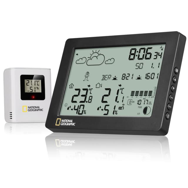 National Geographic BaroTemp HZ Wetterstation - Präzises Thermometer, Hygrometer & Barometer, mit Wettervorhersage und mehr, schwarz