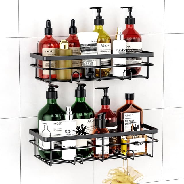 Uamector Duschablage ohne Bohren - Duschregal - Rostfrei Badezimmer Regal - Badregal Shampoo Halterung für Dusche (Schwarz, 2 Stück) 2er-Pack Schwarz