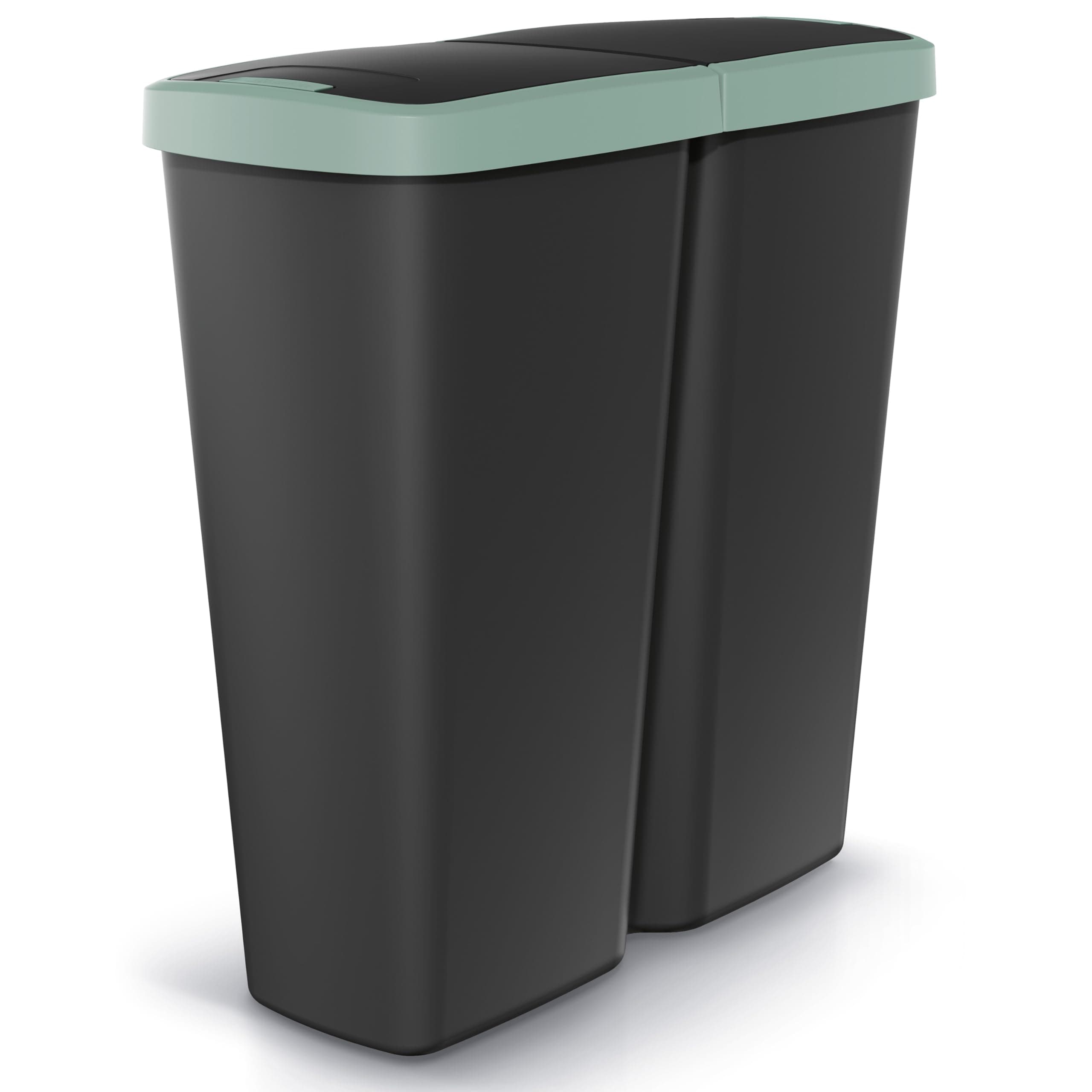 Monzana® Mülleimer Küche 50L 2 Fächer mit Deckel Druckknopf Abfalleimer Büro Papierkorb Biomüll Gelber Sack Mülltrennsystem Recycling Schwarz Grün