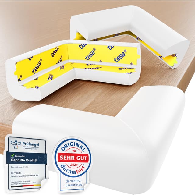 MUTKIND® 20x Eckenschutz Baby - (Mit Kleber von TESA) Kantenschutz Baby - Weich & Stoßfest | Extra starker Halt | Tischkantenschutz Ecken - Eckenschutz Kantenschutz Selbstklebend (Weiß) 20x Weiß Eckenschutz