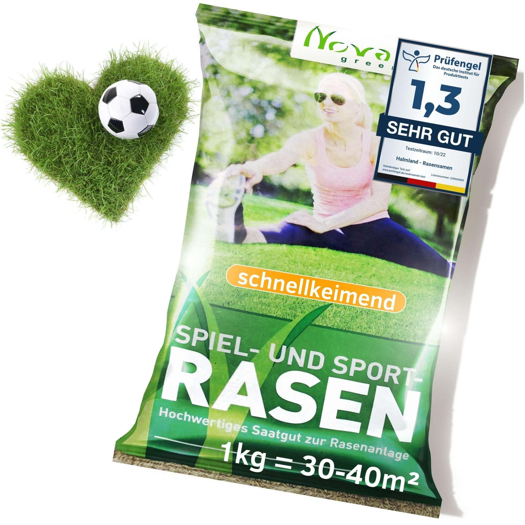 halmland® Rasensamen schnellkeimend 1kg = 30-40m² Sport und Spiel Sommer | SEHR GUT getestet - trockenresistent | Ideal für Neuansaat und Nachsaat 1kg (= 30-40m² Rasen)